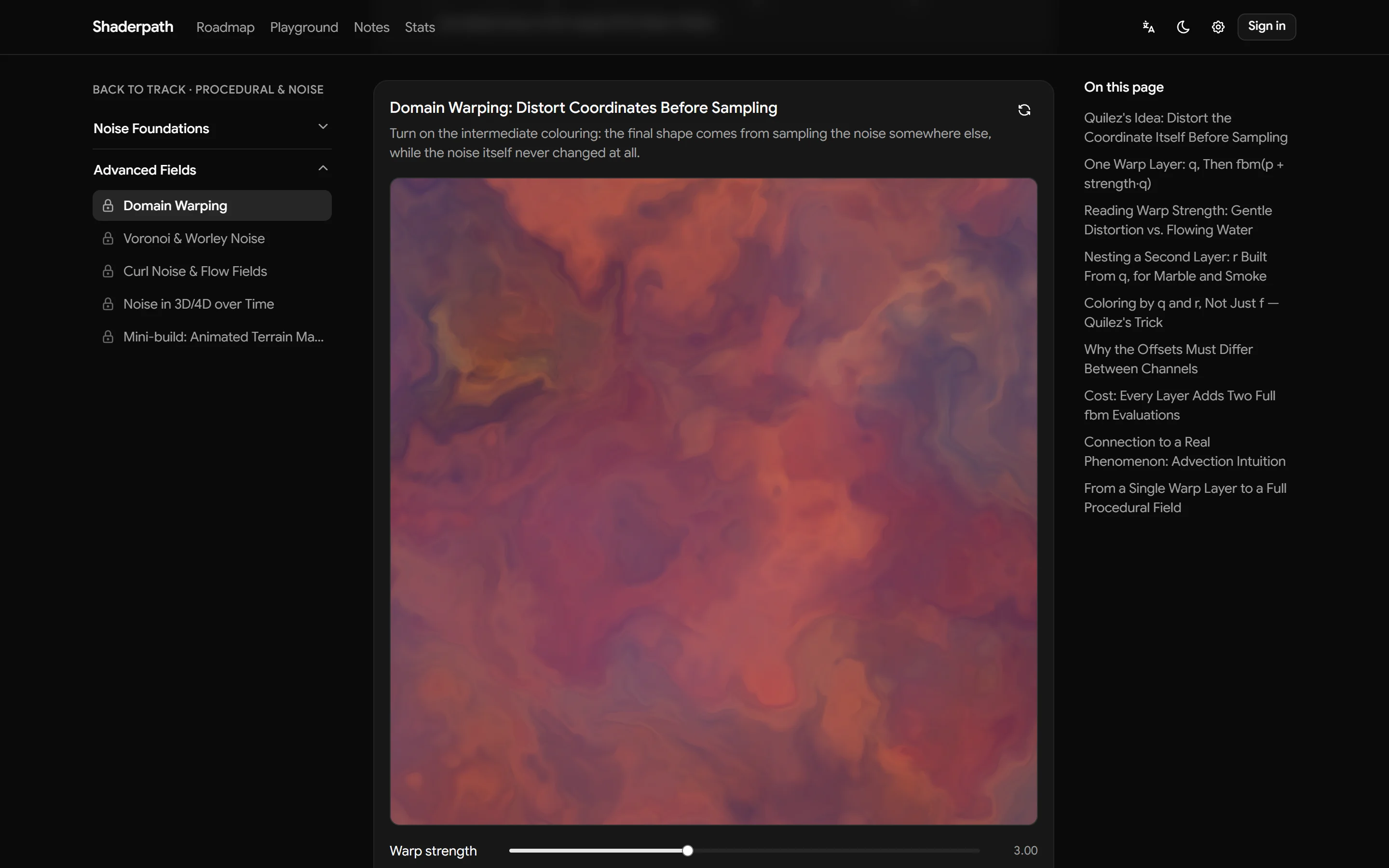 Domain warping demo in a ShaderPath lesson